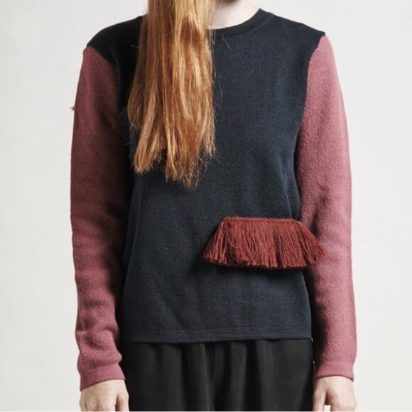 Delfina Balda wool blend navy blue fringed sweater size m/l medium large - Picture 1 of 7